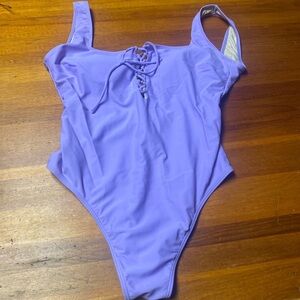 Purple One Piece Swimsuit with Lace-Up Detail